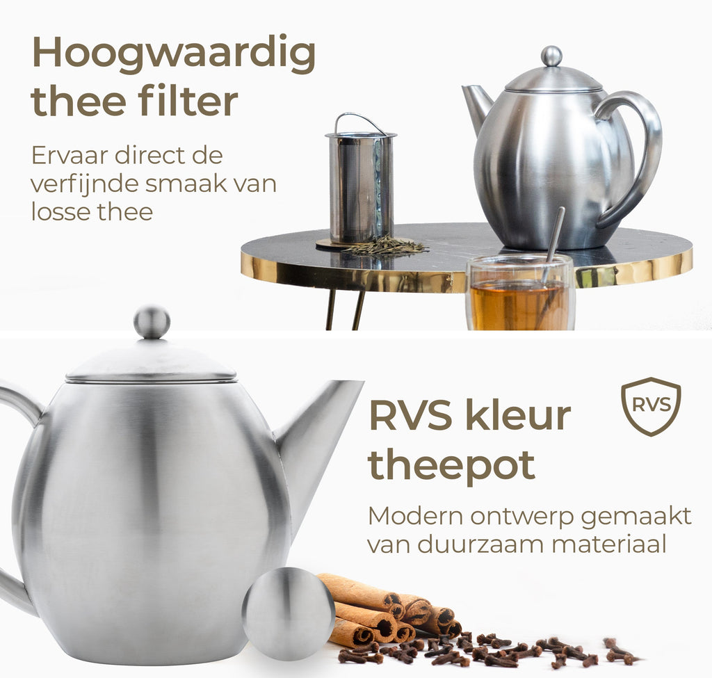VAJA Valerie theepot RVS, detail van de tuit die niet druppelt