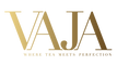 The logo for Vaja, featuring the brand name in elegant gold and brown serif lettering with the tagline 'WHERE TEA MEETS PERFECTION' below, set against a solid white background.